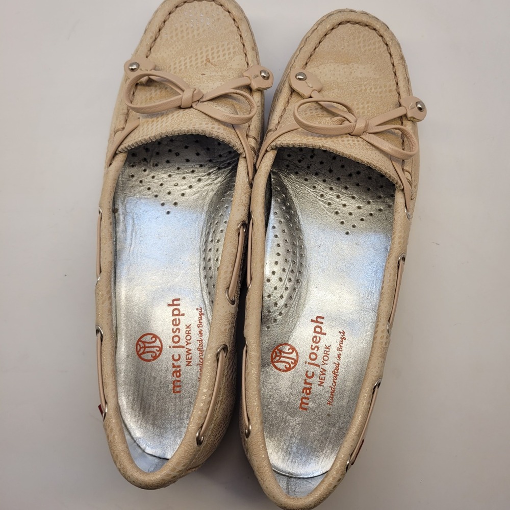 Marc Joseph New York Womens Gold Snakeskin Leather Golf Shoes Loafers Size 5